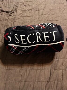 Victoria's Secret Black, Red & White Plaid Logo Throw